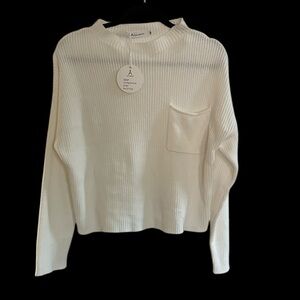 Anrabess White Ribbed Sweater with Pocket